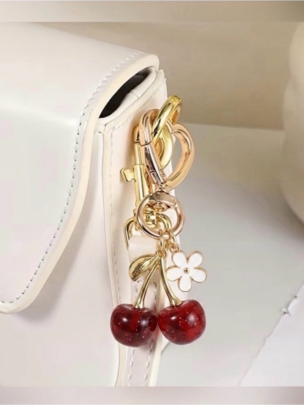 2 Pack Cherry Bag Charm ~ Gold & Deep Red - Picture 8 of 9
